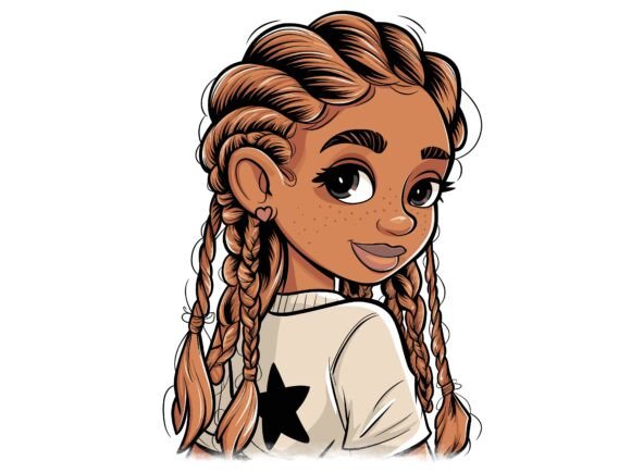 Afro Braids Girl Natural Freckles Vector Graphics