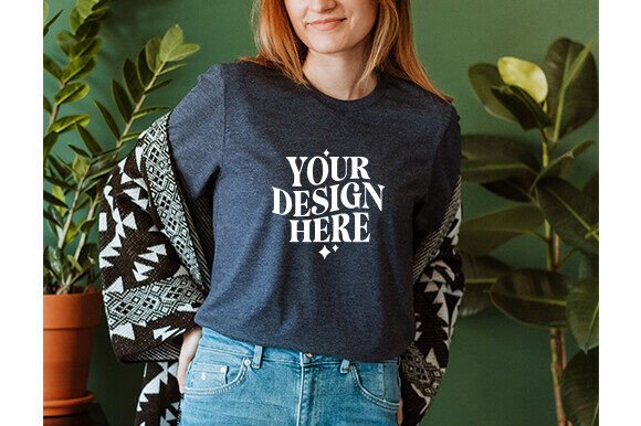 Bella Canvas 3001 Heather Navy Mockup: Graphics & T-Shirts