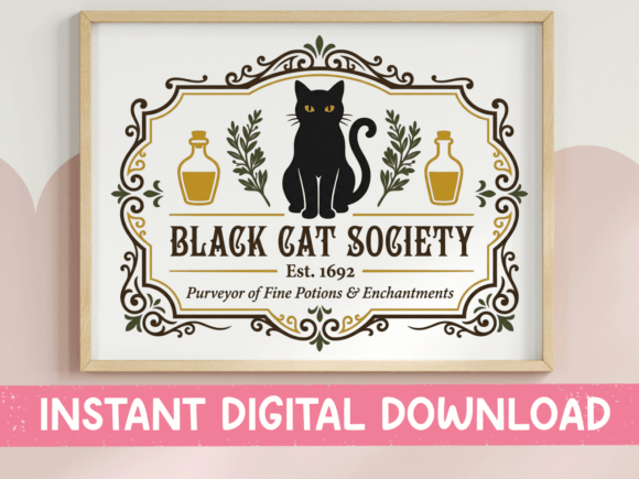 Black Cat Society Woodblock SVG Graphics