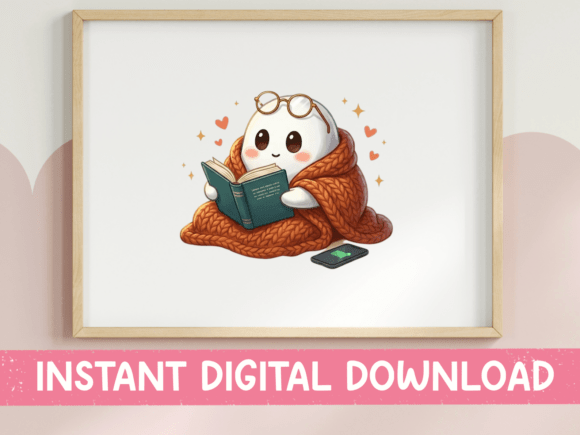 Cozy Ghost Reading Book with Blanket Graphics