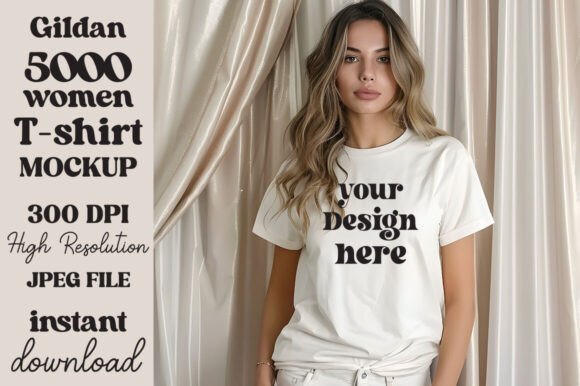 Gildan 5000 Natural T-shirt Mockup 13