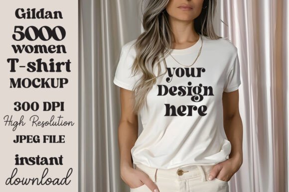 Gildan 5000 Natural T-shirt Mockup 21
