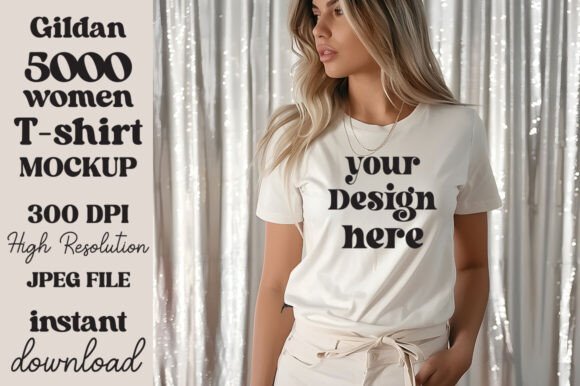 Gildan 5000 Natural T-shirt Mockup 27