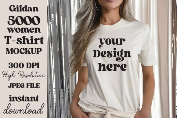 Gildan 5000 Natural T-shirt Mockup 33