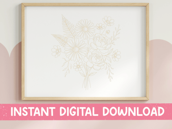 Gold Fine Line Bouquet SVG PNG Warm Tone Graphics