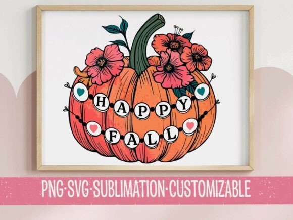 Happy Fall Floral Pumpkin SVG PNG: Graphics for T-Shirt Designs