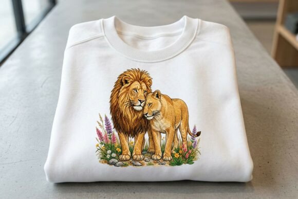 Lion Couple Wildflower PNG for T-Shirt Designs